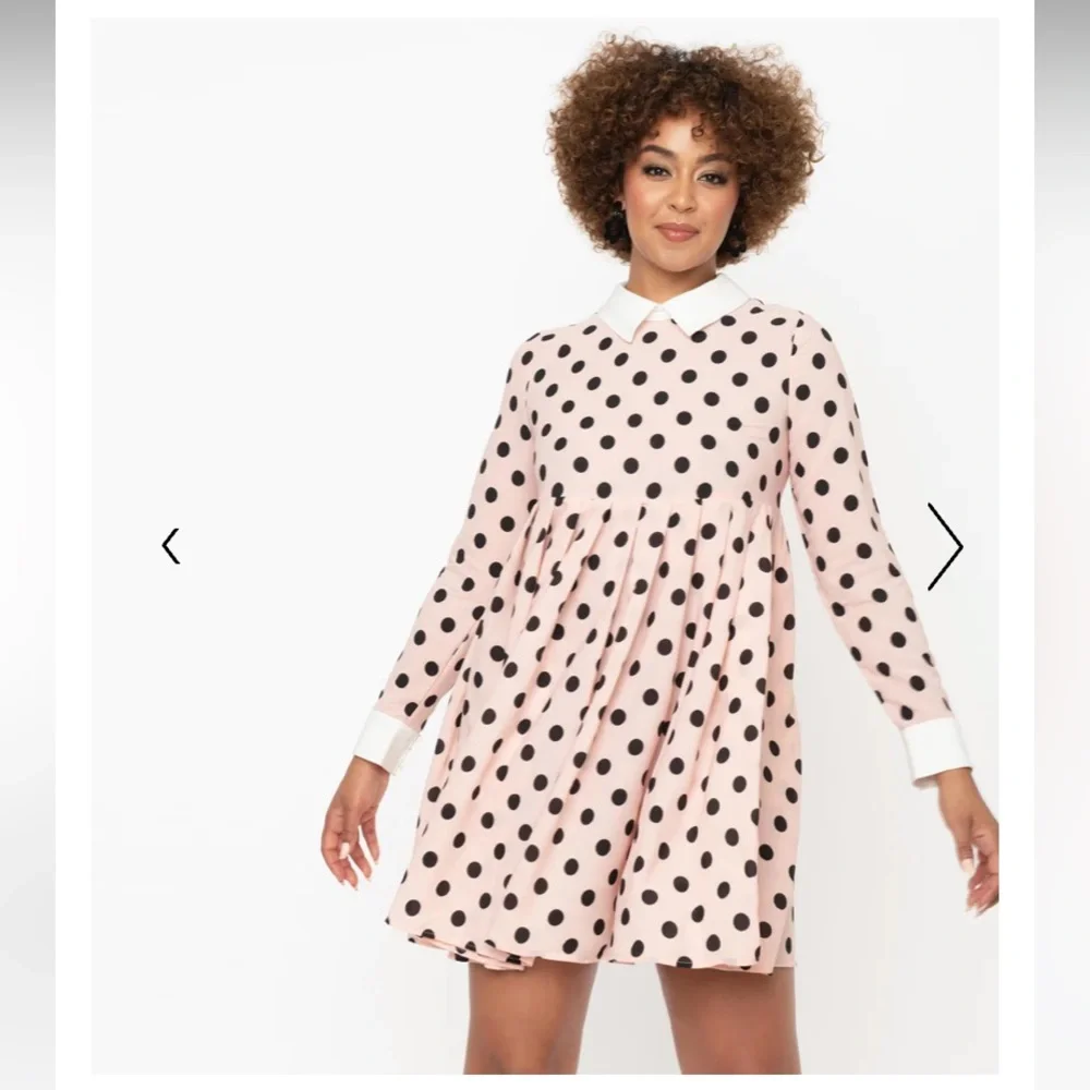 Unique Vintage NWT Black &Pink Polka Dot Peggy Babydoll Dress - Picture 2 of 8